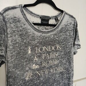 Maison Scotch‎ T-Shirt London Paris Rome New York Paper Thin Women's 2 Gray SS